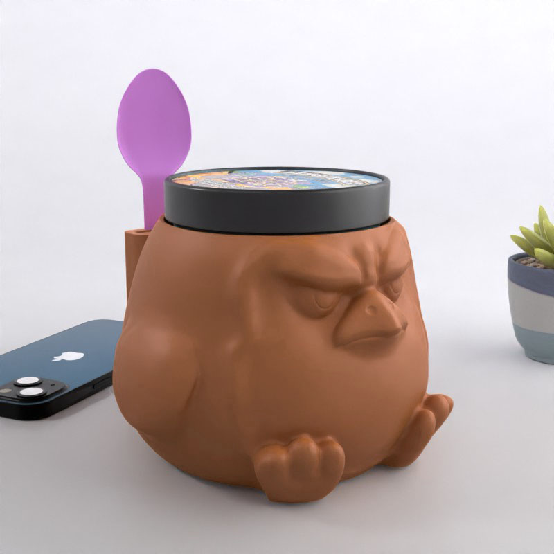 Angry Penguin Ice Cream Pint Holder – Whimsical Cozy with Spoon Slot – Funny Dessert Gift
